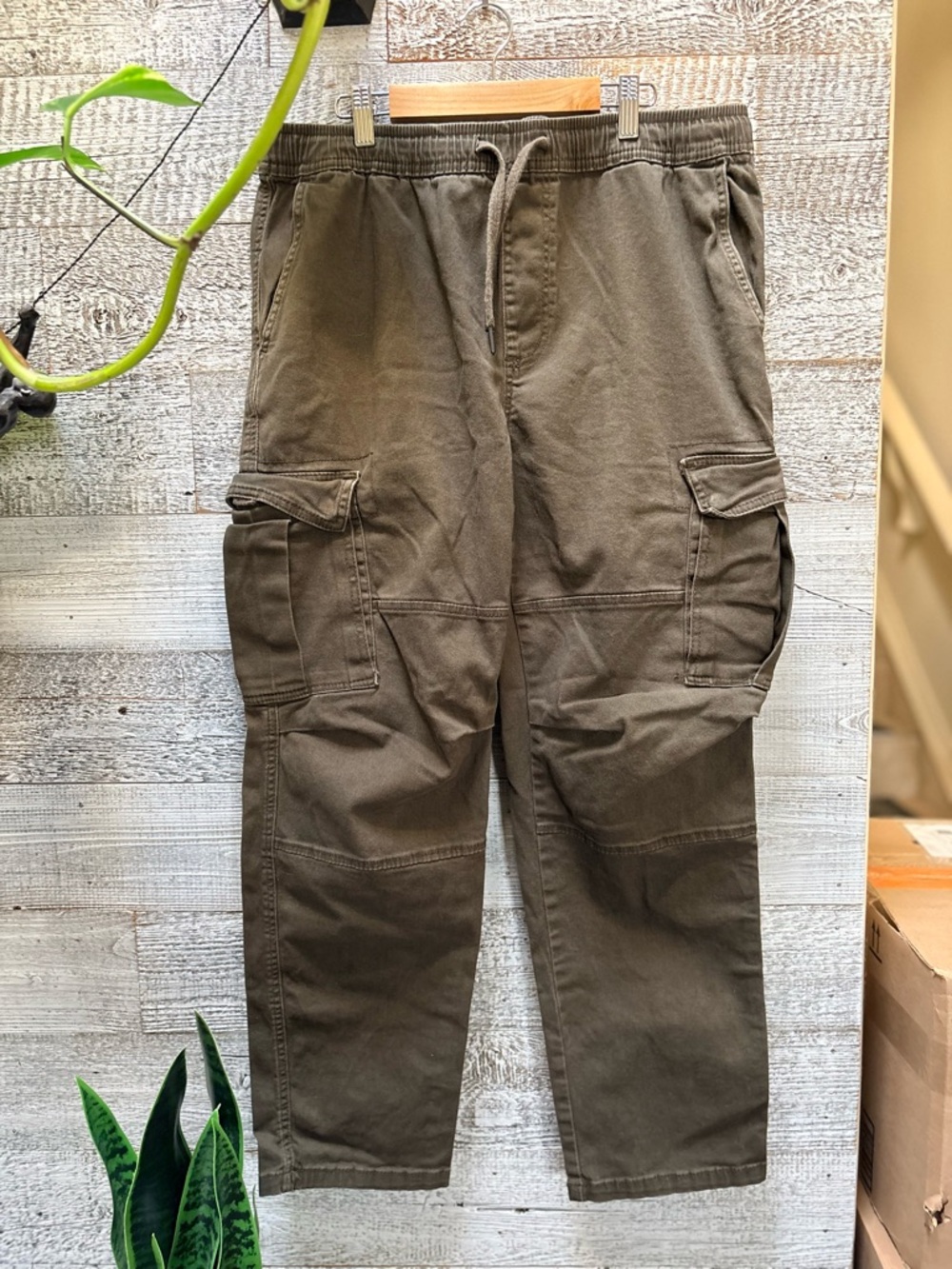 Bluenotes | Loose Cotton Cargo Pants with Drawstring - Men's L, Olive Green - Picture 1 of 7